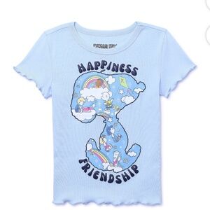 Snoopy Girls Graphic Lettuce Edge Blue Short Sleeve Tee Size 7-8 NEW